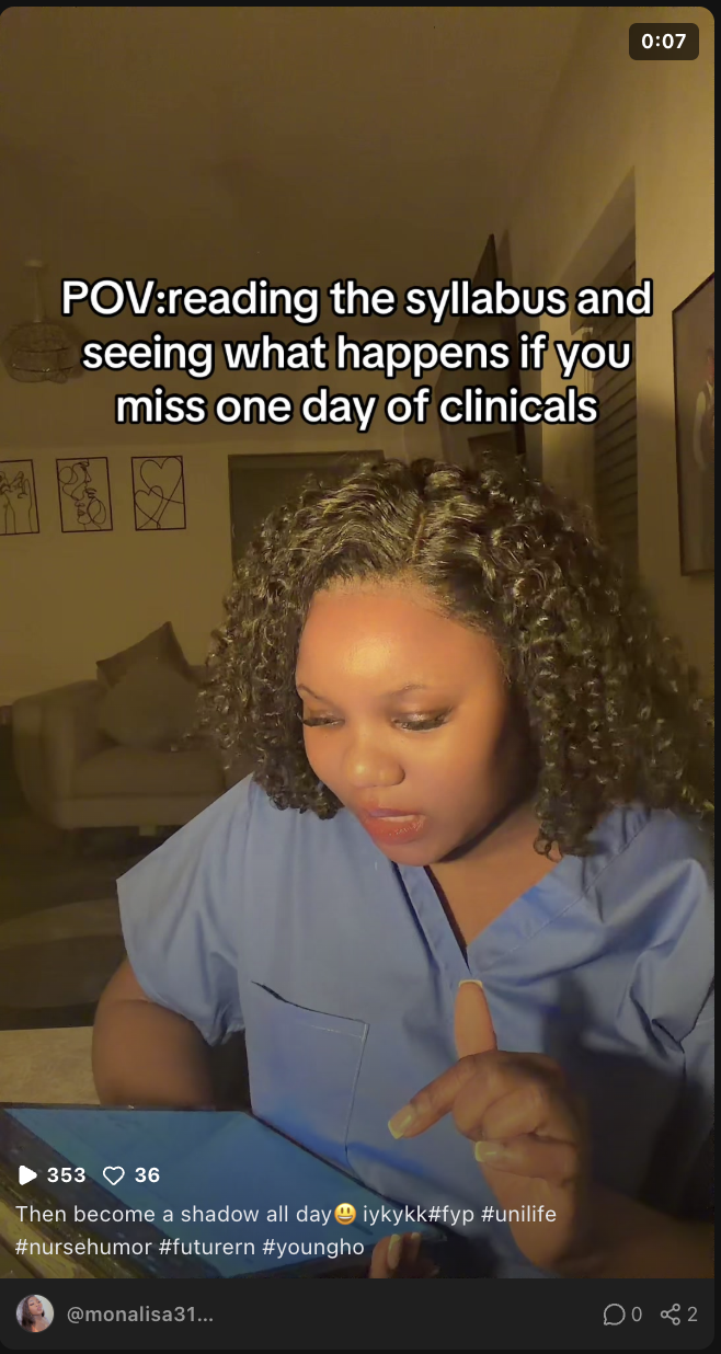 POV: reading the syllabus and seeing what happens if you miss one day of clinicals